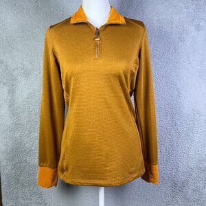 Orvis Pullover Womens XS Yellow Mustard Quarter Zip Waffle Knit Outdoors Hiking